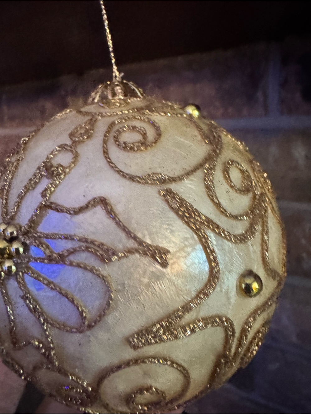 Elegant Cream and Gold Holiday Ornament - Decorative Hanging Ball